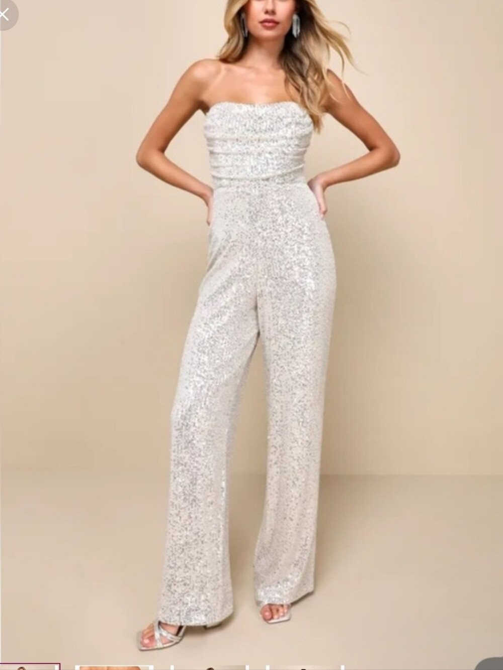 Glorious Vision Champagne Sequin Strapless Wide-Leg Jumpsuit Size XL